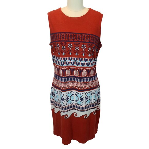 J MCLAUGHLIN Fair Isle Print Ponte Knit Sleeveless Sheath Dress Size M Stretch - Picture 1 of 7